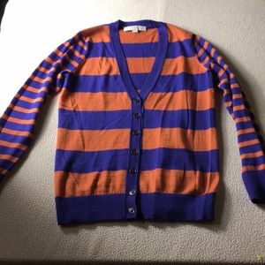 Ann Taylor loft small blue/orange striped cardigan
